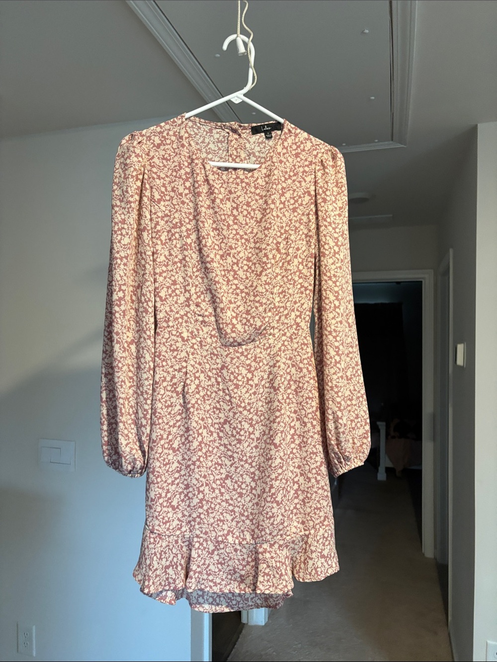 Long Sleeve Pink Floral Mini Dress